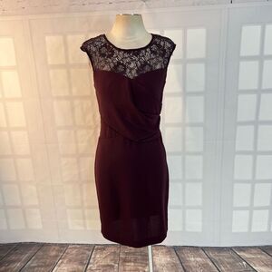 Calvin Klein burgundy sleeveless lace neckline sheath dress size 4